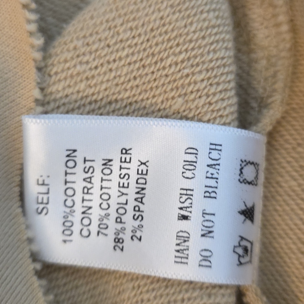 Ces Femme Oversized Cropped Sweatshirt Tan Blue Denim Block Sleeves Small - Picture 14 of 15